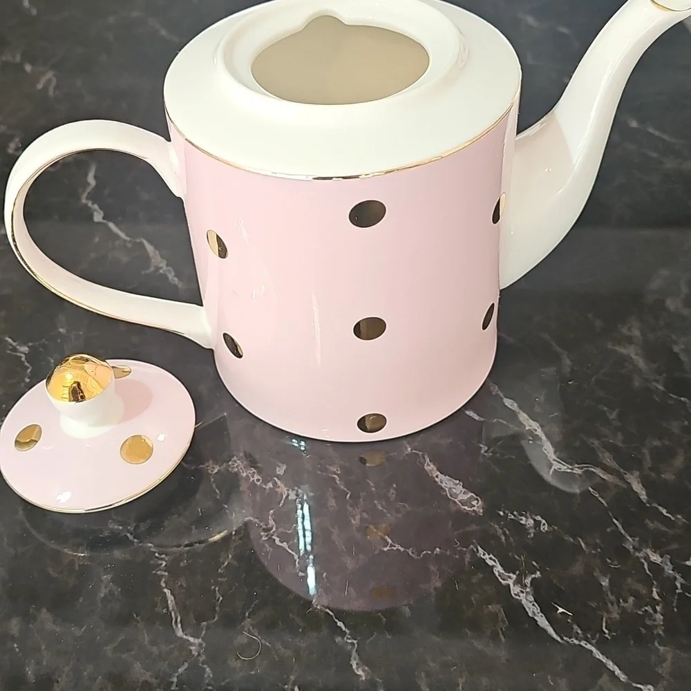 Cynthia Rowley Pink and Gold Dot Teapot - Picture 3 of 4